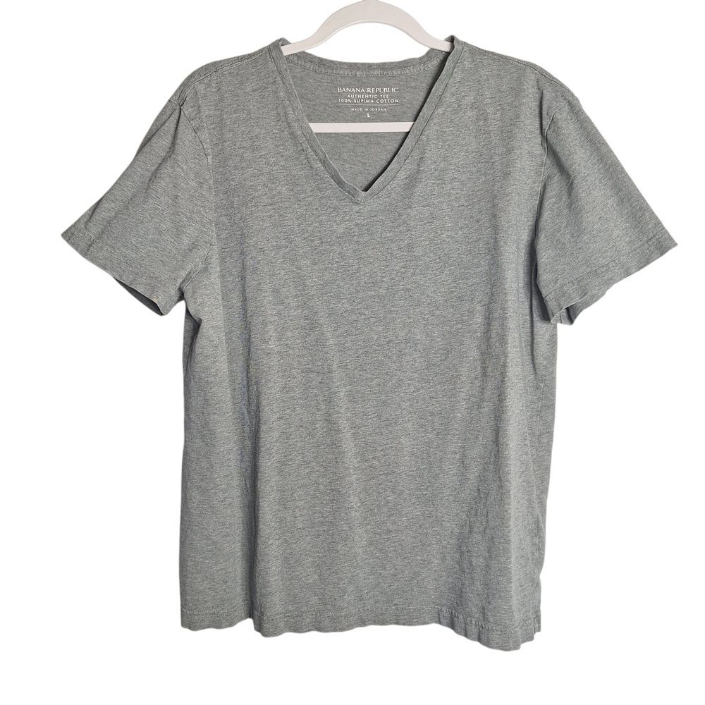 Banana Republic Tee Mens Short Sleeve V Neck 100% Cotton Casual Gray Large